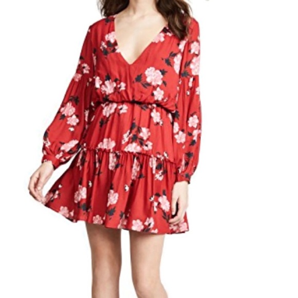 Valencia & Vine Shopbop Small Red Floral Stephanie Dress Romantic Cottagecore